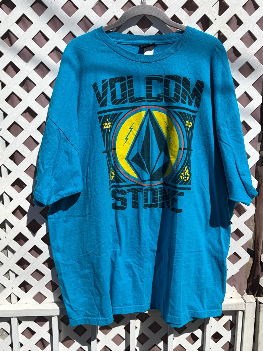 Volcom Men’s Teal Blue Short-Sleeve Graphic Tee with Yellow Emblem